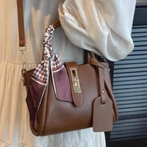 New Women's PU Crossbody Bag Large Capacity Solid Color Shopping Shoulder Bag High-Quality Handbag Multifunctional Bucket Bag - Image 2