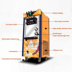 110V 220V Commercial Soft Ice Cream Machine With Compressor 18L/H 3 Flavors Electric Vertical Automatic Ice Cream Maker 2100W - Image 4