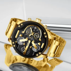 Men Top Brand Luxury Gold Steel Band Large Dial Quartz Wristwatches Man Male Clock Relogio Masculino - Image 3