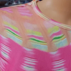 Two Piece Sets Women Outifits 2025 Spring Fashion Abstract Print Rainbow Ombre O-Neck Short Sleeve Top & Casual Daily Shorts Set - Image 6