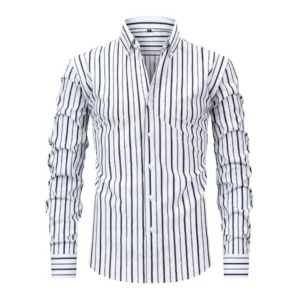 Four-sided Digital Printed Striped Long-sleeved Lapel Men's Shirt High-end Men's Shirt - Image 2