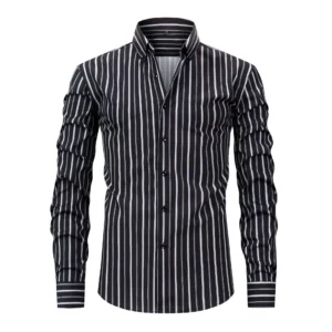 Four-sided Digital Printed Striped Long-sleeved Lapel Men's Shirt High-end Men's Shirt - Image 3