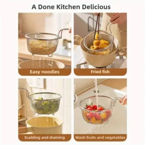 Multi function 304 stainless steel deep fry basket kitchen strainer filter pan for hot pot lo mein cooking household essential - Image 5