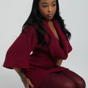 Weird Puss Sexy Classic Knit Dress Women Elegant Swing Collar Dell V-Neck Bat Sleeves Stretch Skinny Midnight Party Club Bodycon - Image 6