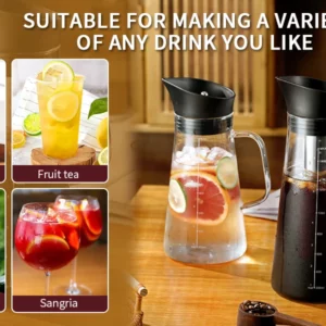 BINCOO 1500ML Cold Brew Coffee Maker with Removable Stainless Steel Filter, Home Cold Brew Coffee Iced Tea Maker & Fruit Pitcher - Image 7