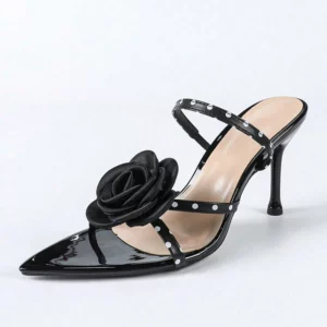 Liyke 2025 New Fashion Polka Dot Back Strap Sandals Women Black Pointed Open Toe Flowers High Heels Summer Party Dress Shoes - Image 5