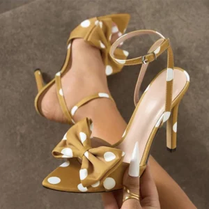 Liyke Summer Fashion Polka Dot Butterfly Knot High Heels Gladiator Sandals Women Peep Toe Buckle Strap Party Prom Ladies Shoes - Image 4