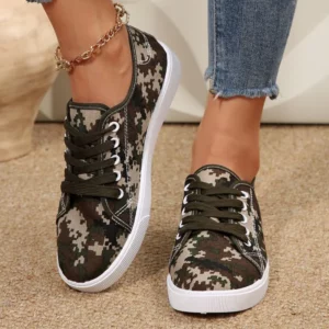 Spring Autumn Camouflage Canvas Shoes Women 2025 Low Top Lace Up Sneakers Woman Soft Lightweight Walking Flats Shoes Female - Image 1