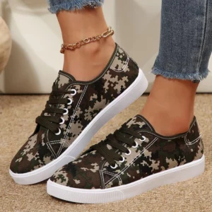 Spring Autumn Camouflage Canvas Shoes Women 2025 Low Top Lace Up Sneakers Woman Soft Lightweight Walking Flats Shoes Female - Image 6