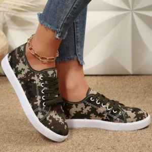 Spring Autumn Camouflage Canvas Shoes Women 2025 Low Top Lace Up Sneakers Woman Soft Lightweight Walking Flats Shoes Female - Image 5