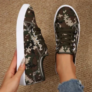 Spring Autumn Camouflage Canvas Shoes Women 2025 Low Top Lace Up Sneakers Woman Soft Lightweight Walking Flats Shoes Female - Image 4