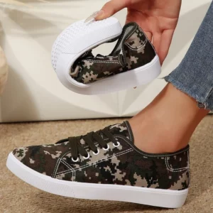 Spring Autumn Camouflage Canvas Shoes Women 2025 Low Top Lace Up Sneakers Woman Soft Lightweight Walking Flats Shoes Female - Image 3