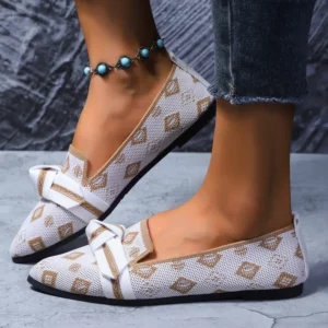 Women's knitted flat loafers bow-top shoes mesh casual shoes comfortable walking shoes women's lightweight soft-soled flat shoes - Image 2