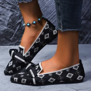 Women's knitted flat loafers bow-top shoes mesh casual shoes comfortable walking shoes women's lightweight soft-soled flat shoes - Image 3