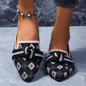 Women's knitted flat loafers bow-top shoes mesh casual shoes comfortable walking shoes women's lightweight soft-soled flat shoes - Image 4
