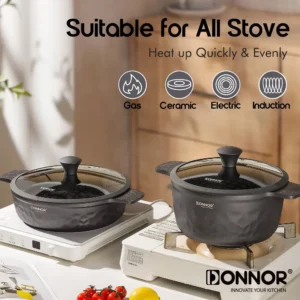 DONNOR Kitchen Cooking Set 12 Pcs Pots and Pans Set Non-toxic Healthy Pots and Pans Set Non Stick Saucepans Steamer Set - Image 6