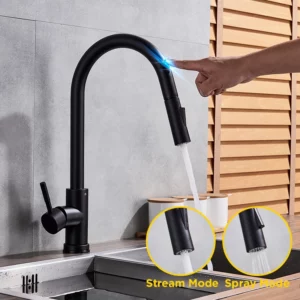 Pull Out Sensor Black Kitchen Faucet Sensitive Touch Control Faucet Mixer For Kitchen Touch Sensor Kitchen Mixer Tap - Image 2