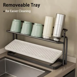 2 layer Bottle Drying Rack Cups Storage Rack with Drain Tray, Mug Organizer for Kitchen, Coffee Mug Holder for Kitchen Counter - Image 2