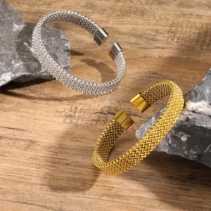 10mm Braided Stretch Strap Open Bracelet,Personalised Mesh Cuff Bracelets,Stainless Steel Women's Bracelet,Fashion Jewelry Gifts - Image 6