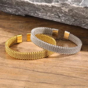 10mm Braided Stretch Strap Open Bracelet,Personalised Mesh Cuff Bracelets,Stainless Steel Women's Bracelet,Fashion Jewelry Gifts - Image 5