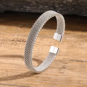 10mm Braided Stretch Strap Open Bracelet,Personalised Mesh Cuff Bracelets,Stainless Steel Women's Bracelet,Fashion Jewelry Gifts - Image 4