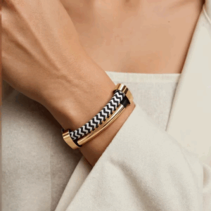 2PCS Set New Fashion Black and White Thick Double Line Metal Tube Exaggerated Hip-Hop Style Necklace Bracelet Set for Daily Wear - Image 3