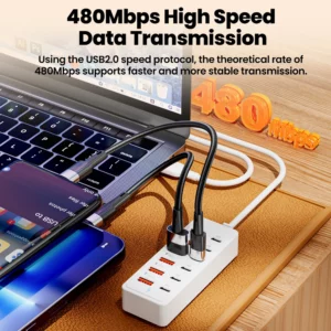 12-in-1 USB Splitter Socket USB2.0 High Speed Data Transfer Converter USB C Docking Station Fast Charging Plug for Home Office - Image 3