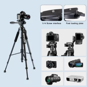 Phone Travel Self Tripod Aluminum Tall 55” 140CM Stand With Quick Plates Mount Pan Head For Canon Nikon DSLR SLR Digital Camera - Image 3