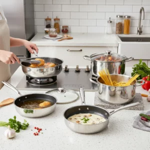 Non-stick Stainless Steel Frying Pan Kitchen Steak Pan Cookware Set Compatible with Gas Stoves And Induction Cooktops - Image 2
