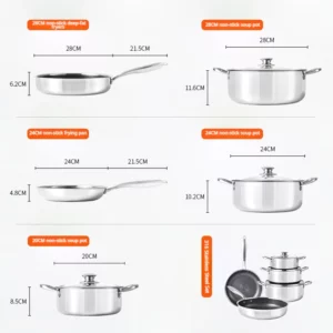 Non-stick Stainless Steel Frying Pan Kitchen Steak Pan Cookware Set Compatible with Gas Stoves And Induction Cooktops - Image 6