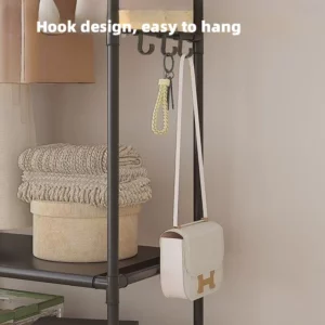 Clothing Storage Rack with Wheels, Hooks & Shelves - Space-Saving Organizer, Durable Freestanding Clothes Organizer for Bedroom - Image 5