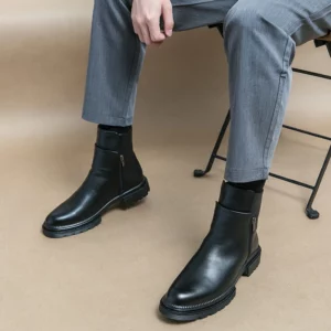 Fashion Mens Leather Chelsea Boots Luxury Quality Thick Soled Handmade British Style Ankle Side Zipper Business Social Shoes Man - Image 4