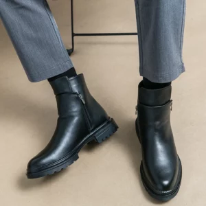 Fashion Mens Leather Chelsea Boots Luxury Quality Thick Soled Handmade British Style Ankle Side Zipper Business Social Shoes Man - Image 5