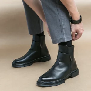Fashion Mens Leather Chelsea Boots Luxury Quality Thick Soled Handmade British Style Ankle Side Zipper Business Social Shoes Man - Image 6
