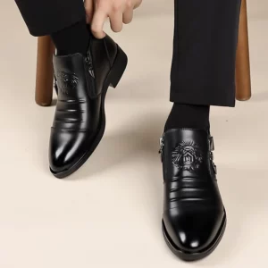 Winter Men's Elegant Boots Ankle Non Slip Leather Shoes English Zipper Black Knight Boots Pointed Punk Platform Men's Boots - Image 7
