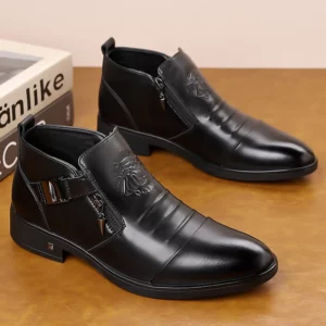 Winter Men's Elegant Boots Ankle Non Slip Leather Shoes English Zipper Black Knight Boots Pointed Punk Platform Men's Boots - Image 6