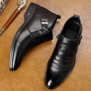 Winter Men's Elegant Boots Ankle Non Slip Leather Shoes English Zipper Black Knight Boots Pointed Punk Platform Men's Boots - Image 4