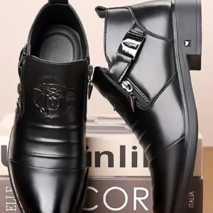 Winter Men's Elegant Boots Ankle Non Slip Leather Shoes English Zipper Black Knight Boots Pointed Punk Platform Men's Boots - Image 5