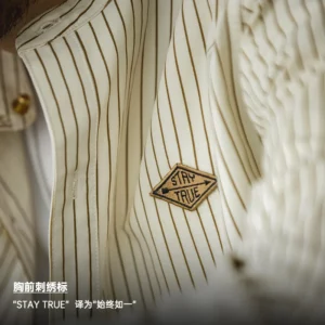 Maden Retro Vertical Pinstripes Shirts for Men 100% Cotton Band Collar Long Sleeve Blouses Uncle Fu Loose Baseball Shirt Jacket - Image 4