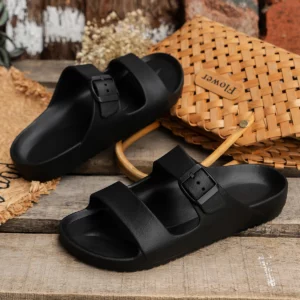 Women summer anti-slip, breathable, toe-exposed soft pillow slippers, comfortable outside slippers with adjustable buckles - Image 4