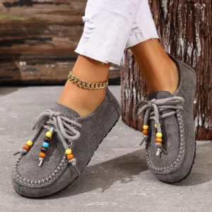 Retro Style Women Flat Sneakers 2025 New Leisure Spring Autumn Sneakers Women Round Toe Lace-up String Bead Shoes for Women - Image 3