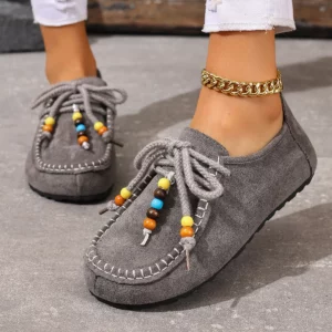 Retro Style Women Flat Sneakers 2025 New Leisure Spring Autumn Sneakers Women Round Toe Lace-up String Bead Shoes for Women - Image 4