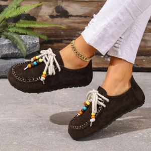 Retro Style Women Flat Sneakers 2025 New Leisure Spring Autumn Sneakers Women Round Toe Lace-up String Bead Shoes for Women - Image 5