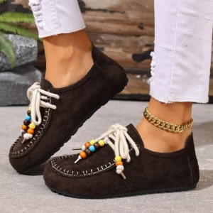 Retro Style Women Flat Sneakers 2025 New Leisure Spring Autumn Sneakers Women Round Toe Lace-up String Bead Shoes for Women - Image 6