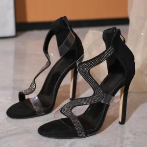 Eilyken New Fashion Crystal Open Toe Sandals Women Sexy Thin Heels Shoes Summer Zipper Zapatos De Mujer - Image 4