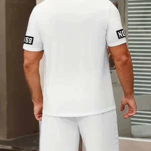 Hot selling summer new men's set with letter print casual fashion T-shirt short sleeved shorts sports outdoor set - Image 2