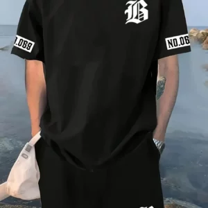 Hot selling summer new men's set with letter print casual fashion T-shirt short sleeved shorts sports outdoor set - Image 5