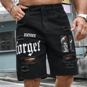 Men Summer Stretchy Denim Shorts Jeans For Men Streetwear Letter Ripped Knee length Baggy Comfort Cargo Casual Shorts Pants Jean - Image 4