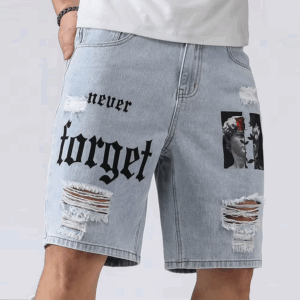 Men Summer Stretchy Denim Shorts Jeans For Men Streetwear Letter Ripped Knee length Baggy Comfort Cargo Casual Shorts Pants Jean - Image 7