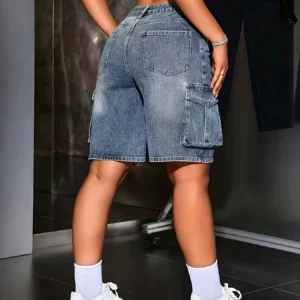 Women's Multi-Pocket Bermuda Blue Overalls - Image 6